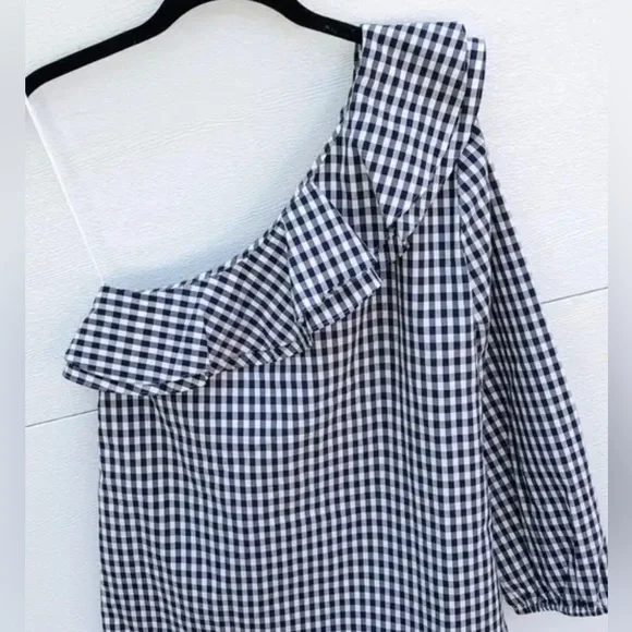 J. Crew Gingham Ruffle Blouse Sz. 4 - Picture 5 of 7